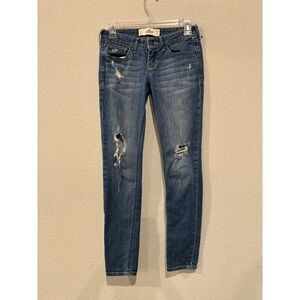 Hollister Women's Size 0 Super Skinny Fit Distressed Denim Jeans Blue